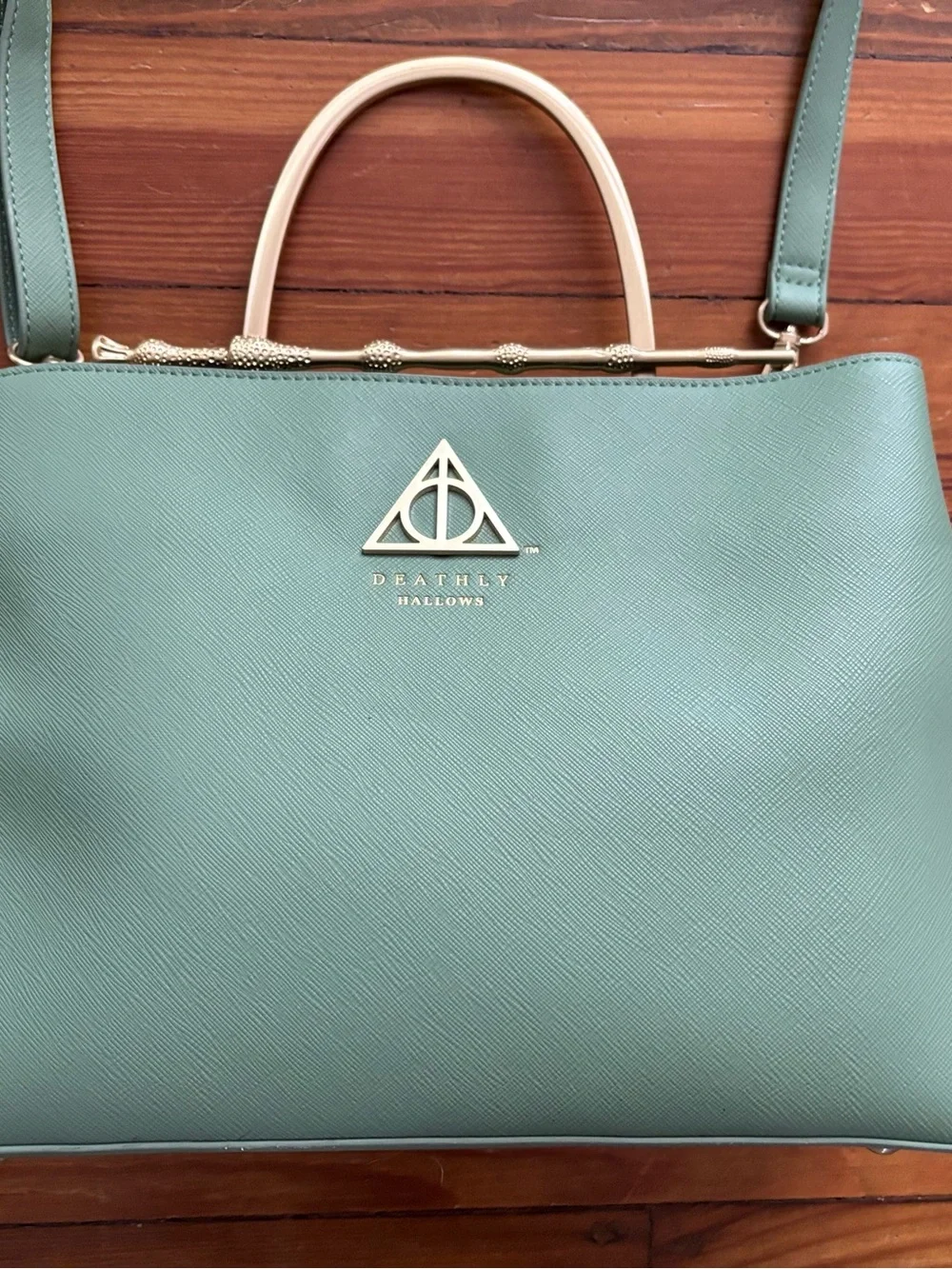 Loungefly Harry Potter Deathly Hallows Sage Green/Gold Elder Wand Purse